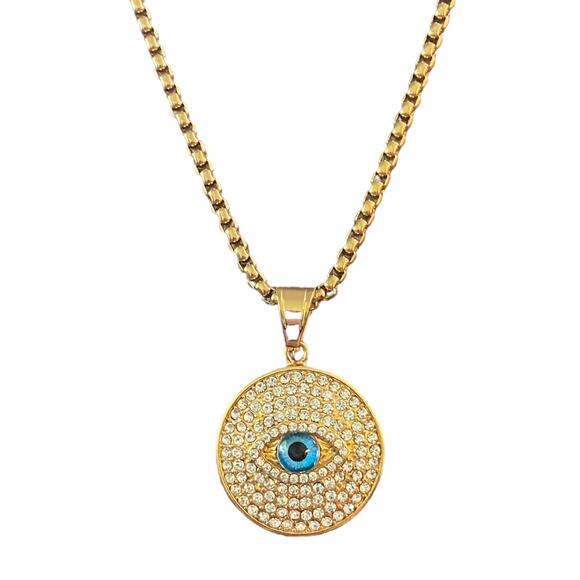 All Seeing Eye Gold Diamond Pendant & Necklace - Picture 1 of 2